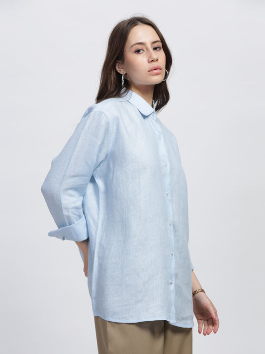 Women's Ice Blue Linen Shirt