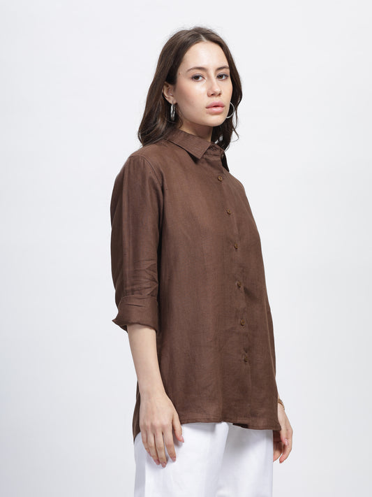 Women's Brown Linen Shirt