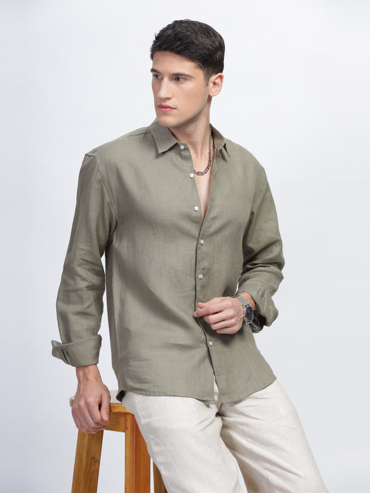 Men's Olive Green Linen Shirt