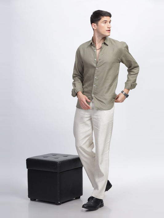 Men's Off White Linen Trousers