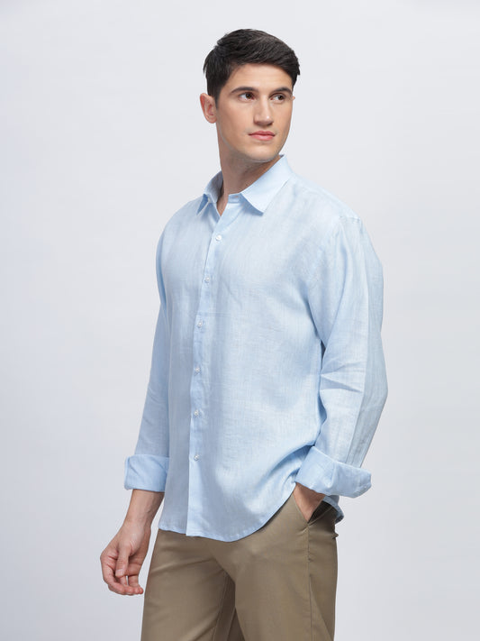 Men's Ice Blue Linen Shirt