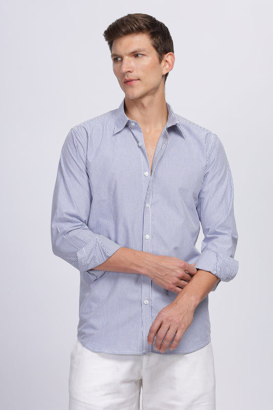 Men's Light Blue Cotton Stripe Shirt